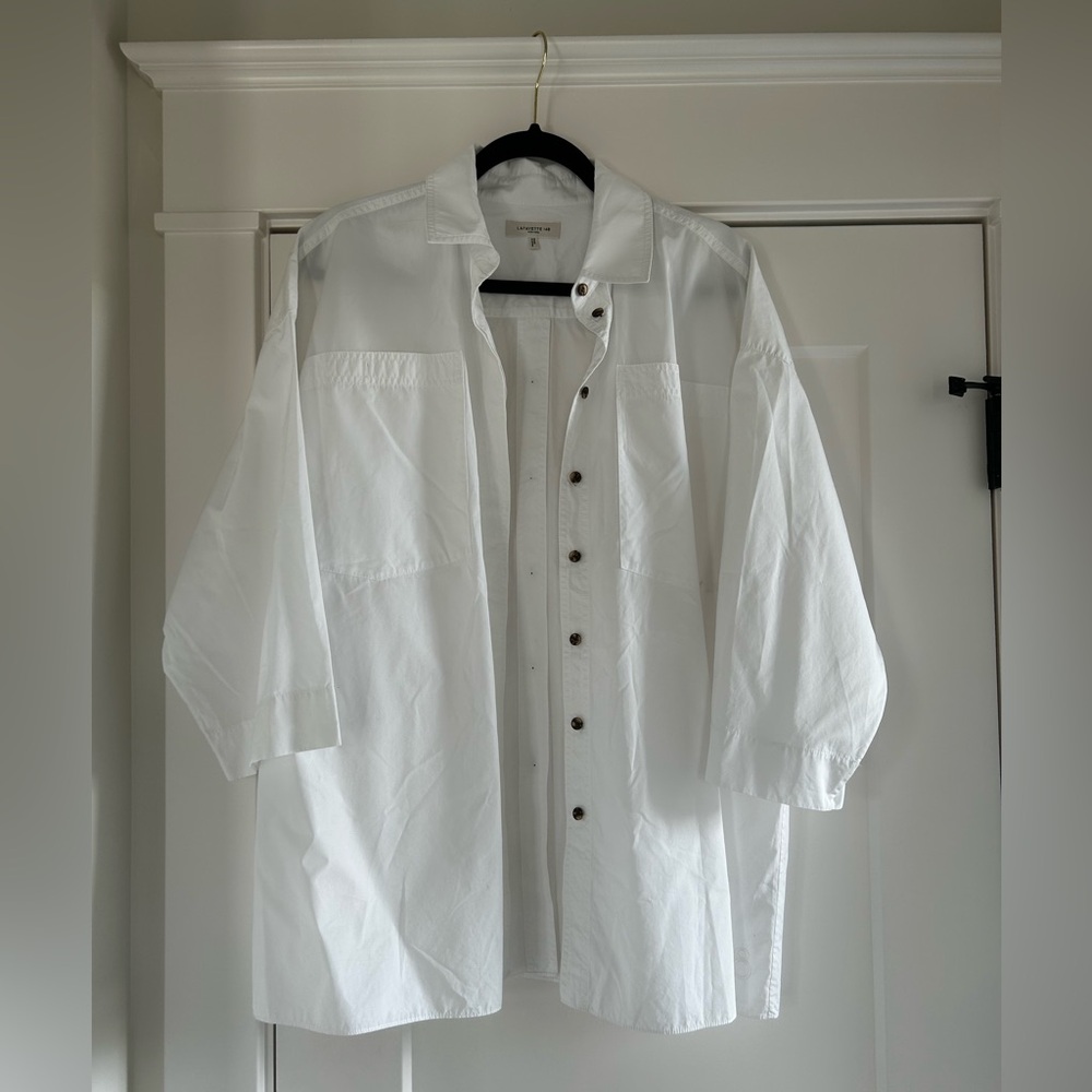 Lafayette 148 New York White Button Down Shirt with Stand-Up Collar